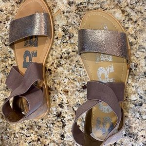 Sorel Ella leather Sandals womens 7.5 Ash brown metallic